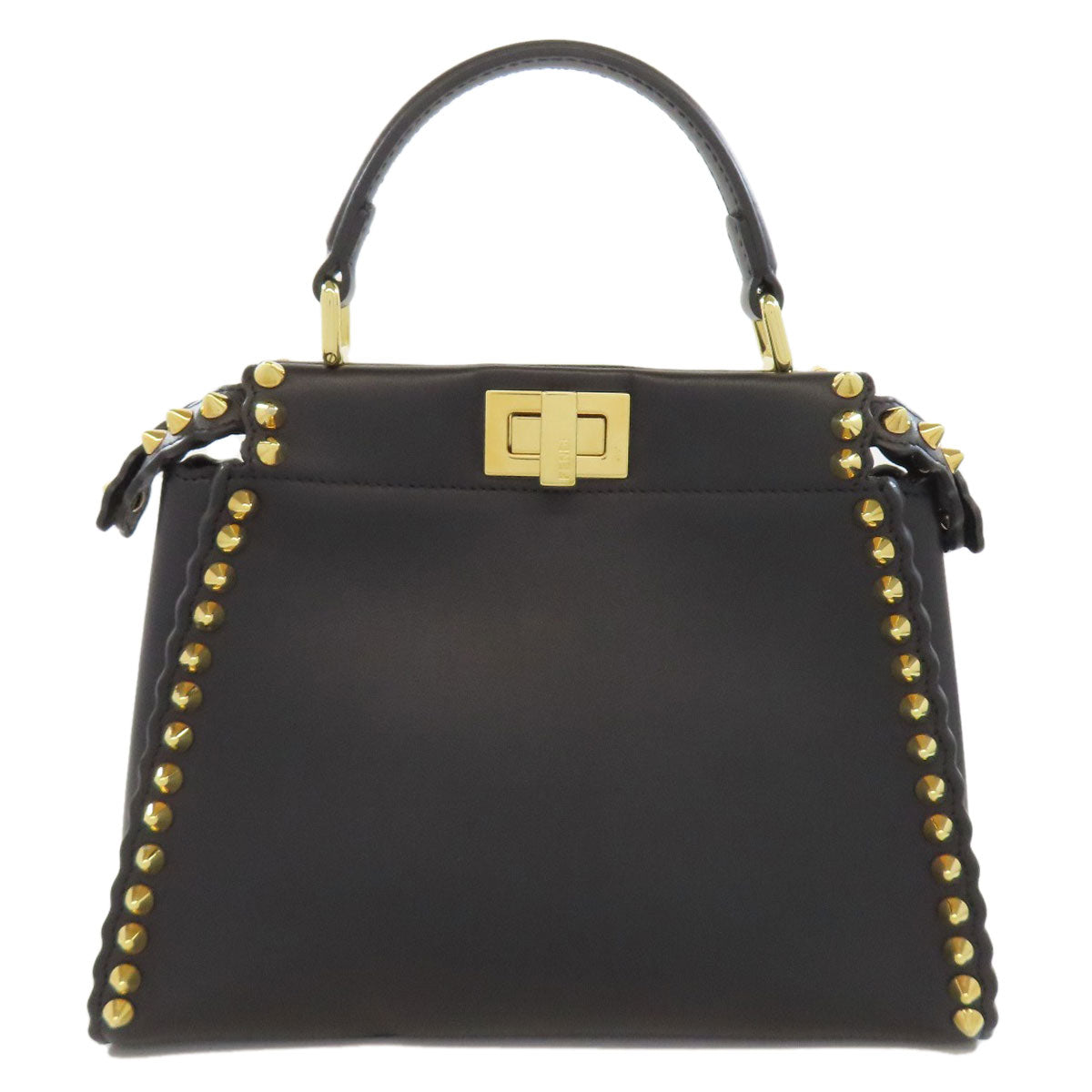 Fendi Handbag Calfskin Peekaboo Studs 2Way Women Black Mini Travel Bag