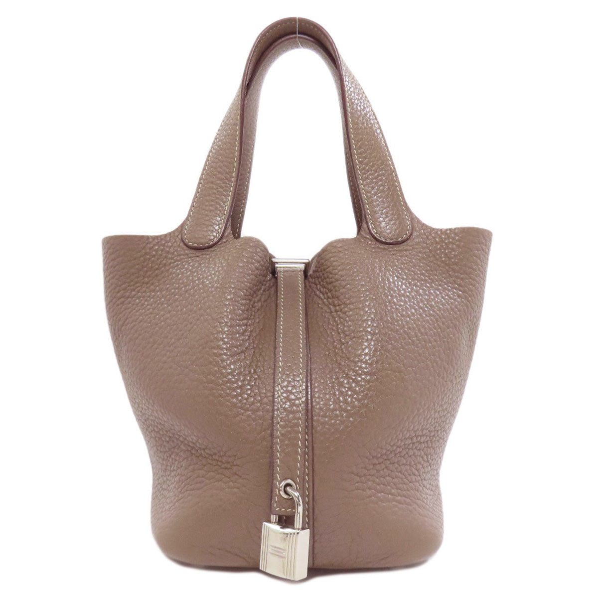 Taurillon Clemence Picotin Lock Pm Etoupe Silvermetal Beige Travel Bag