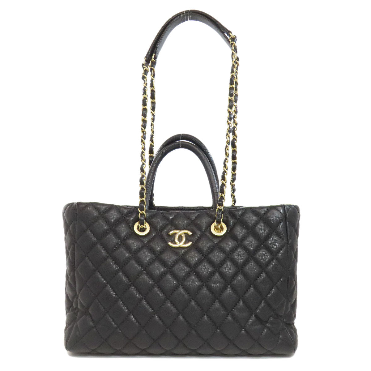 Chanel Grained Calfskin Skin Matelasse ChainShoulder Black Gold Shoulder Bag