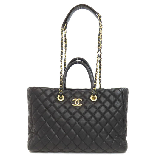 Chanel Grained Calfskin Skin Matelasse ChainShoulder Black Gold Shoulder Bag