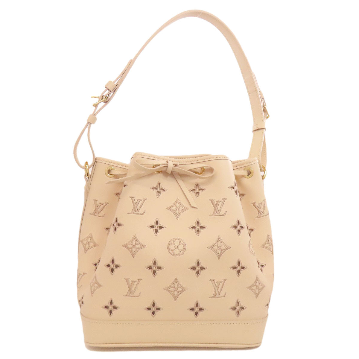 Louis Vuitton M22861 Petit Noe Broderie Anglaise Calfskin Beige Handbag