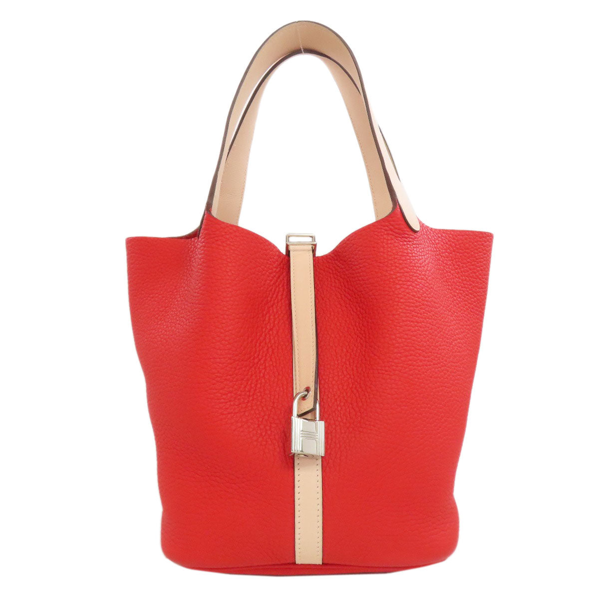 Taurillon Clemence Picotin Lock Mm Touch Silvermetal Red Travel Bag