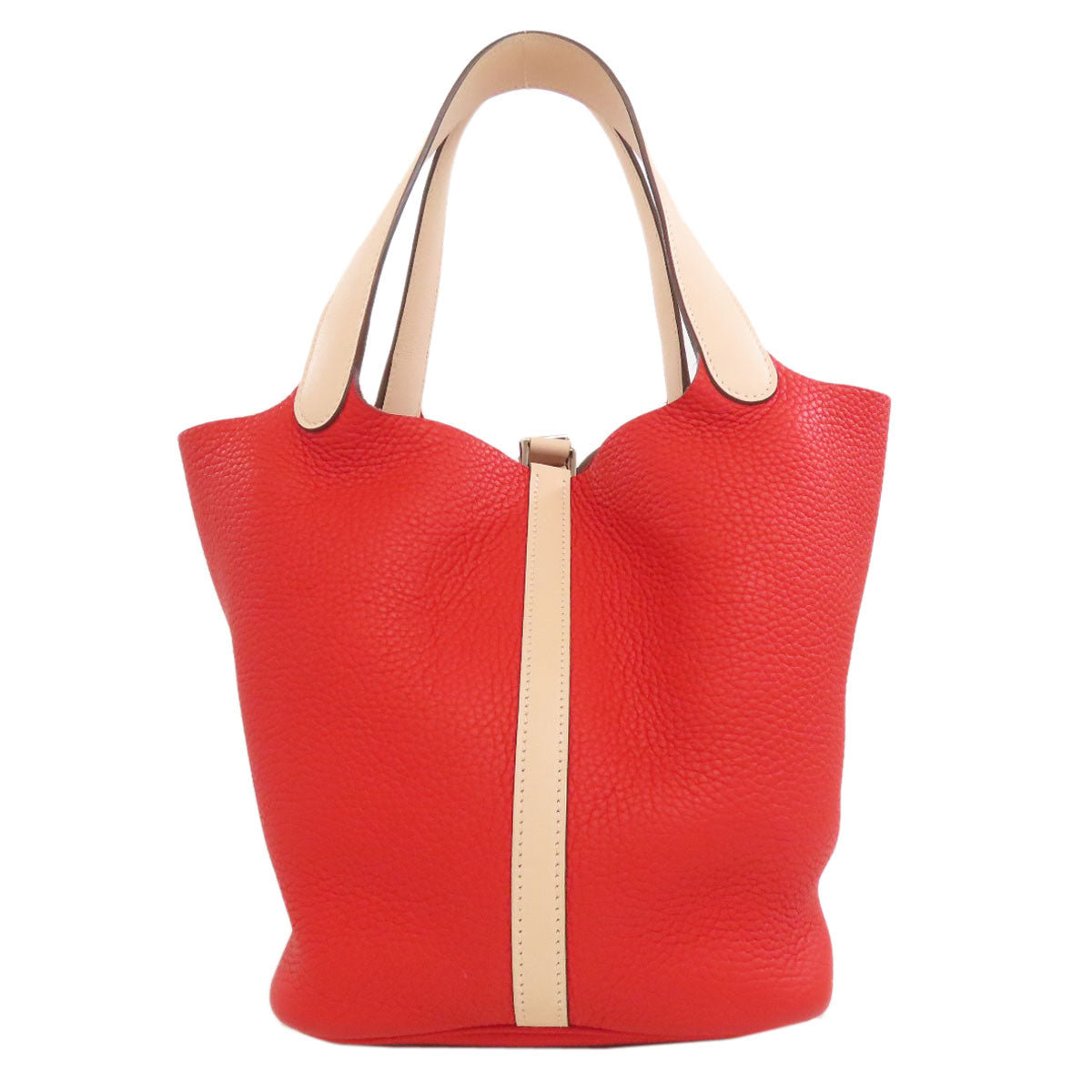 Taurillon Clemence Picotin Lock Mm Touch Silvermetal Red Travel Bag