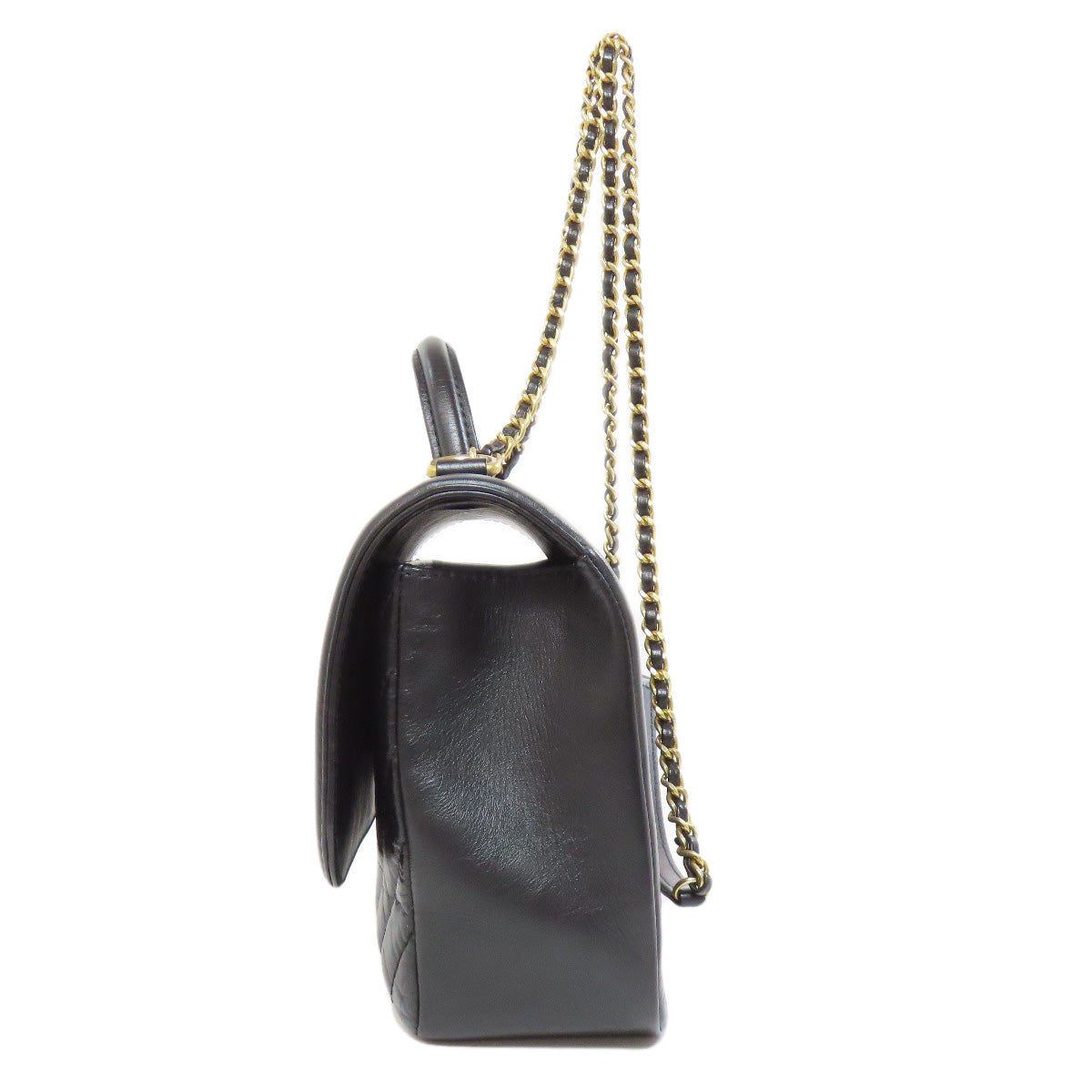Chanel Calfskin Chevron Vstitch Black Gold Handbag