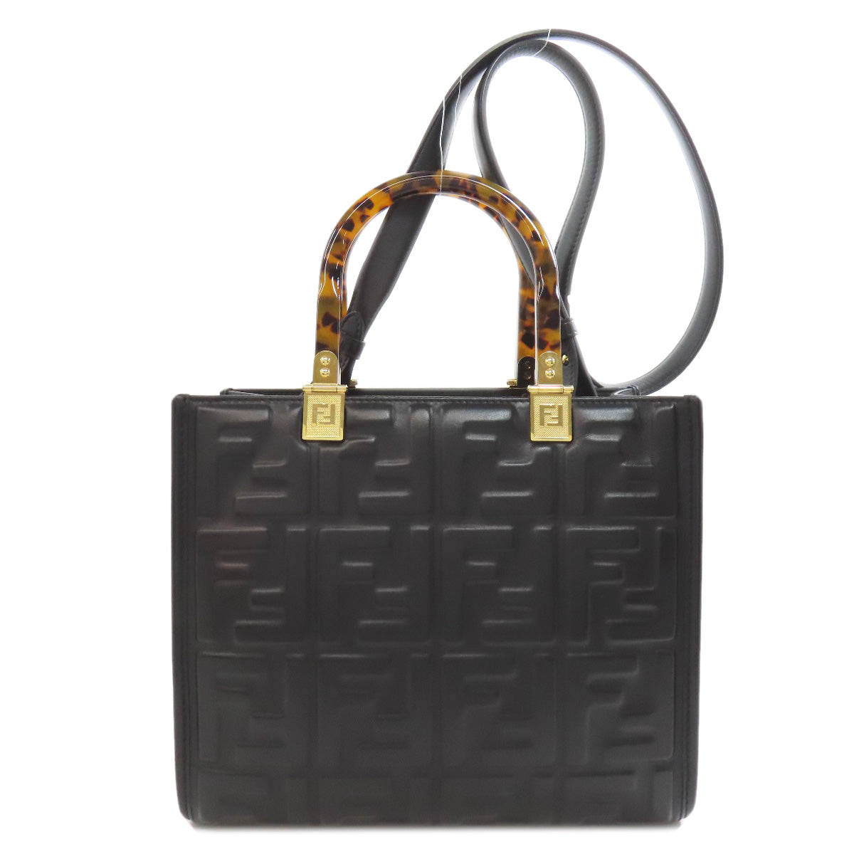 Fendi Handbag Calfskin Sunshine 2Way Black Small Travel Bag