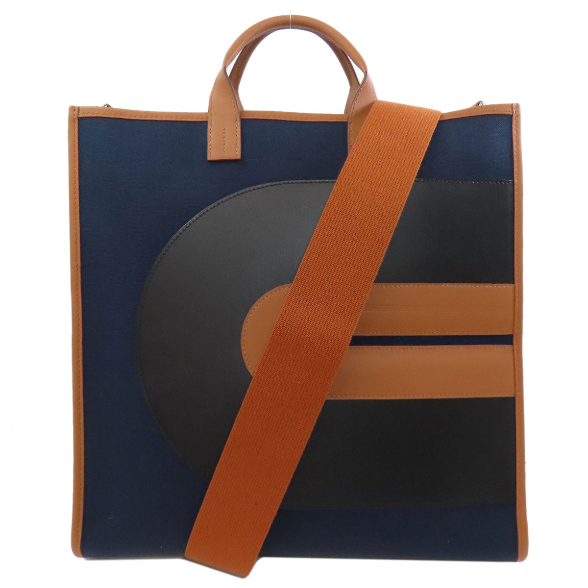 Hermes Handbag Towar Officche Vinyl Women Navy Travel Bag