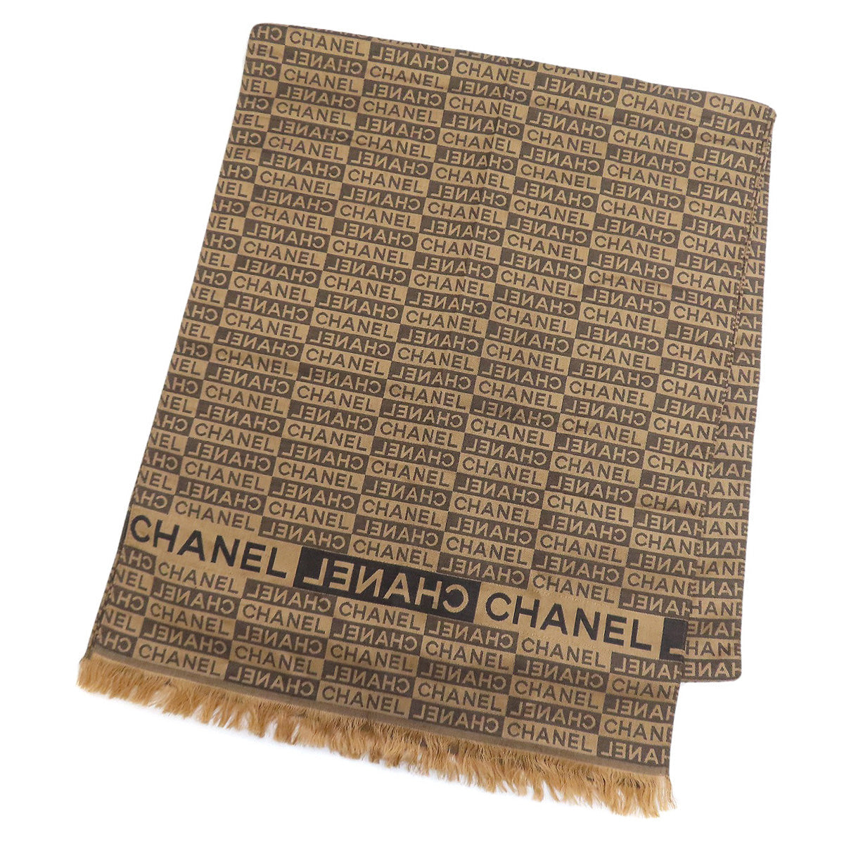 Chanel Scarf Silk Wool Logo all-over pattern Brown