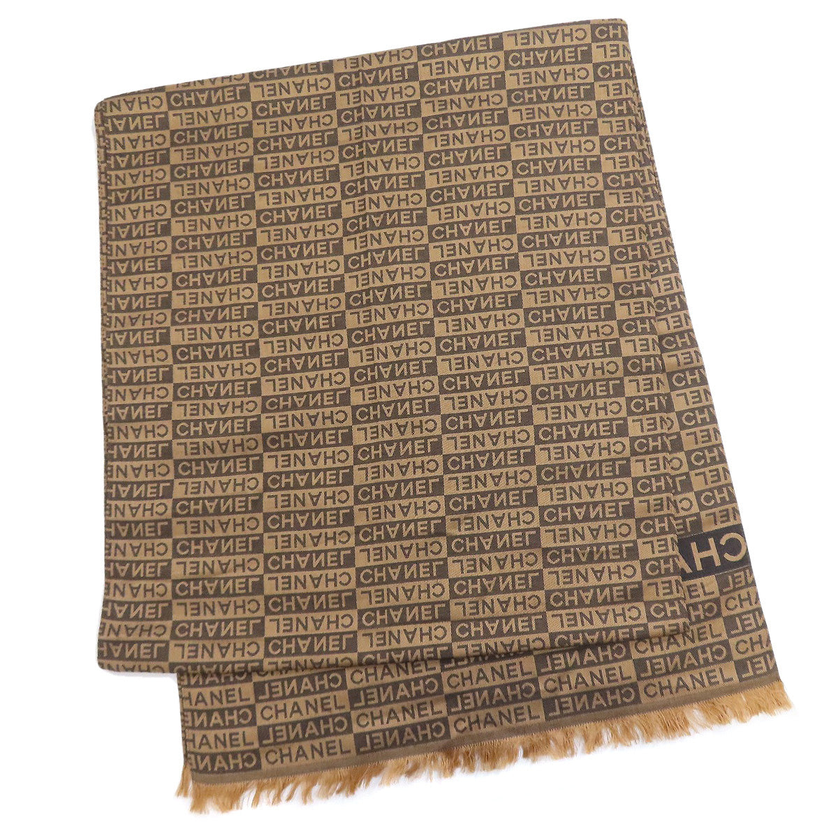 Chanel Scarf Silk Wool Logo all-over pattern Brown