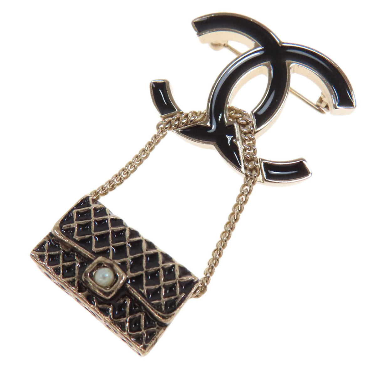 Chanel Brooch Plated COCO Mark Matelasse Charm Gold Key Chain