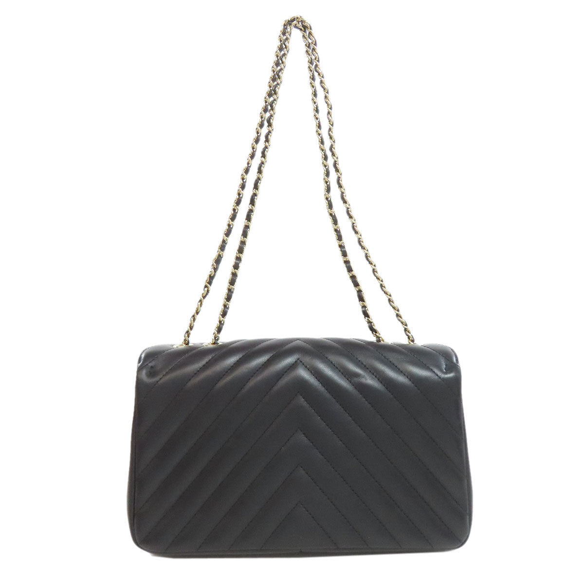 Chanel lambskin ChainShoulder Vstitch Black Gold Shoulder Bag