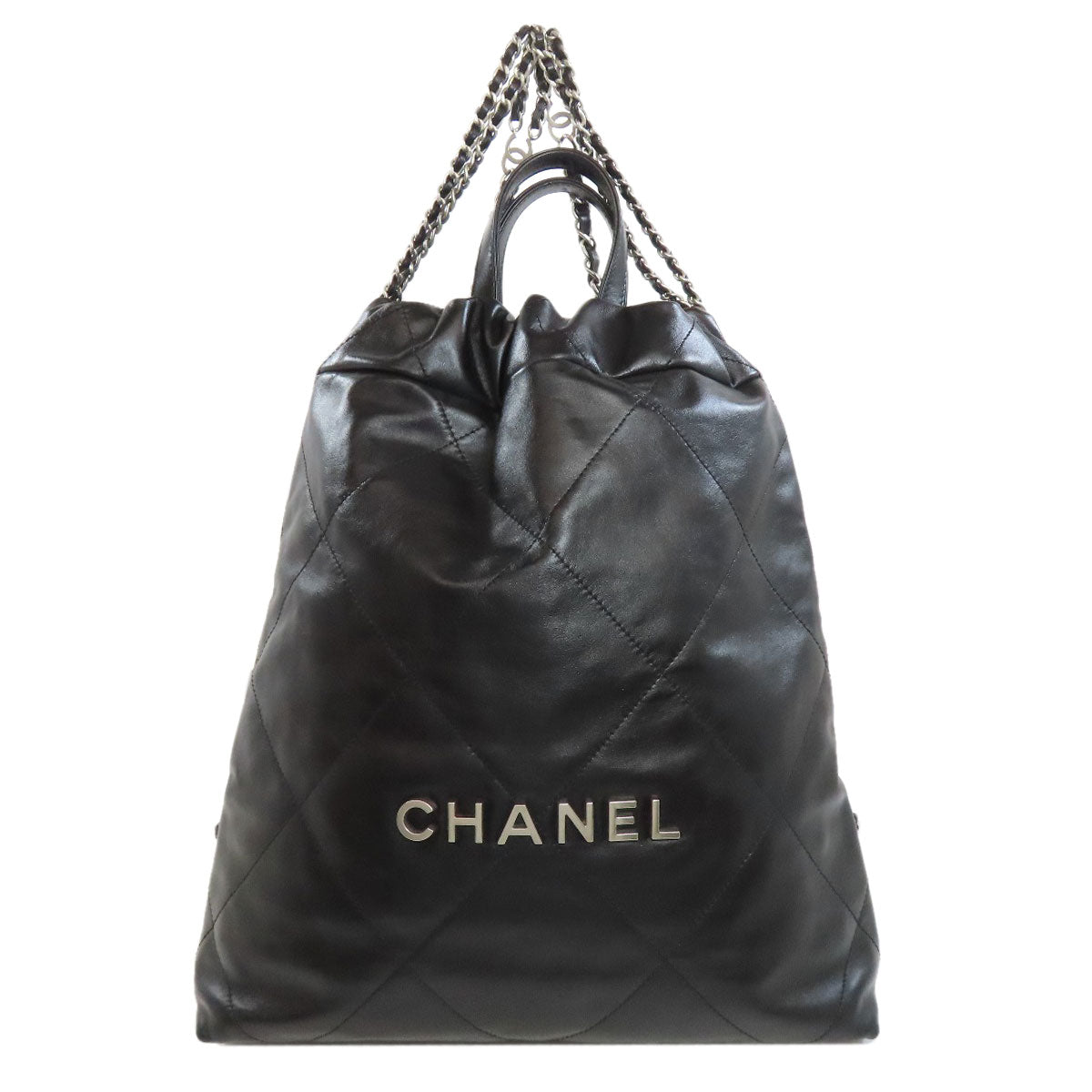 Chanel Backpack lambskin 22 Backpack Black Silver