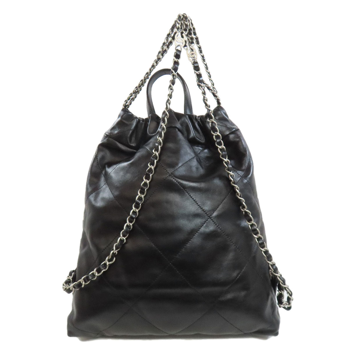 Chanel Backpack lambskin 22 Backpack Black Silver