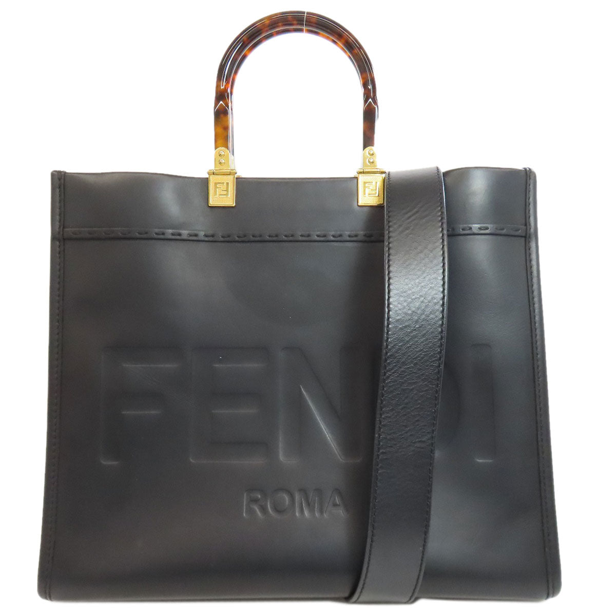 Fendi Handbag Calfskin Sunshine 2Way Women Black Medium Travel Bag