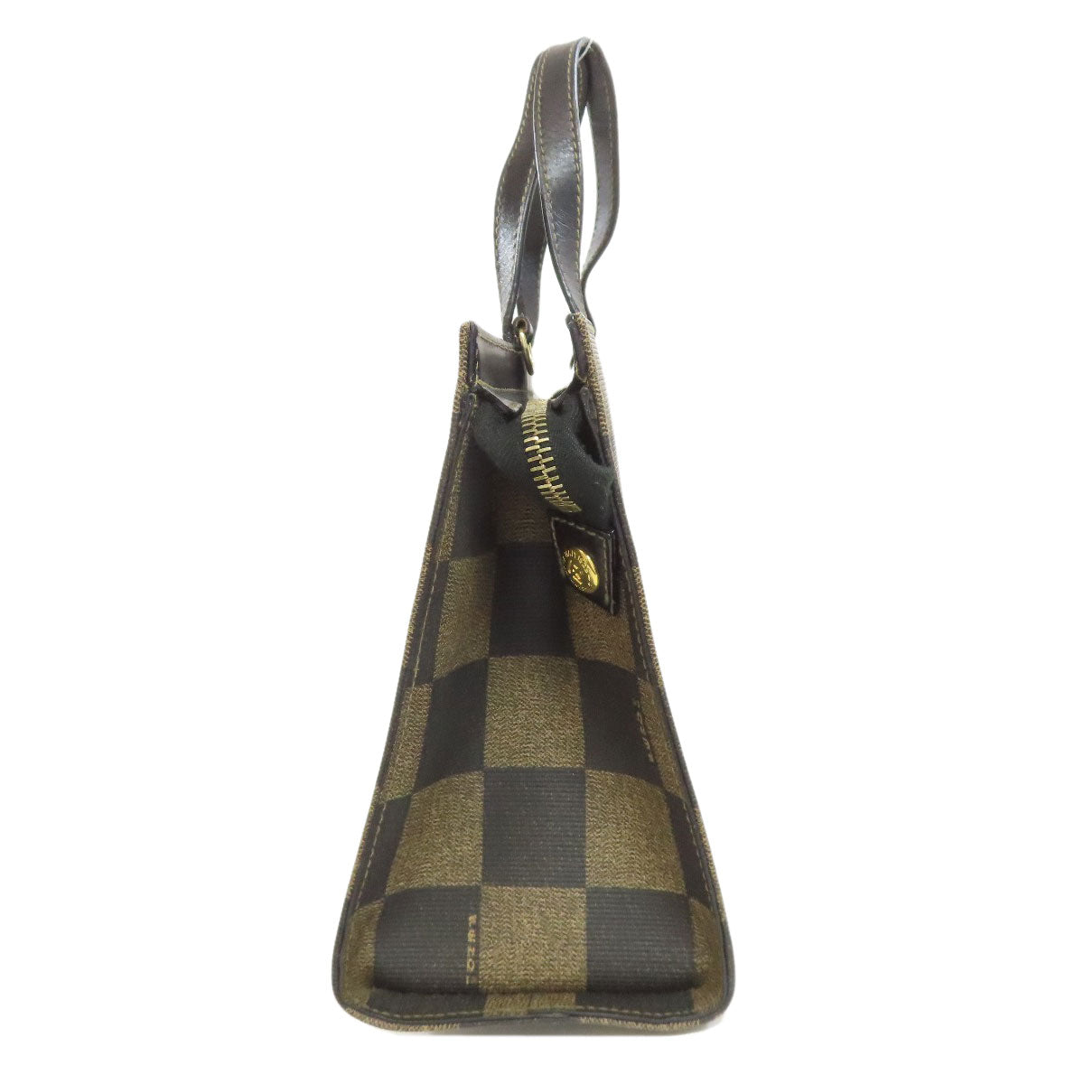 Fendi Handbag Pvc Checkered Pattern 2Way Brown Travel Bag