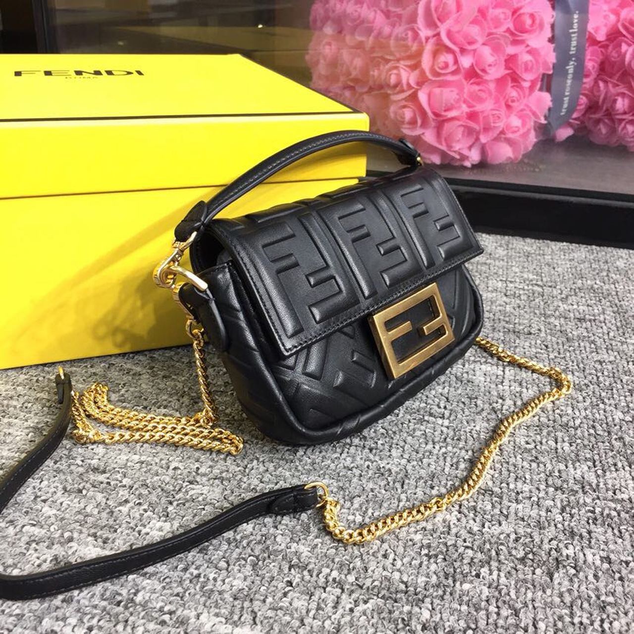Fendi Top QualityTop Quality Baguette Nappa Black FF Crossbody Bag Ff 8Bs017A72Vf15Zw