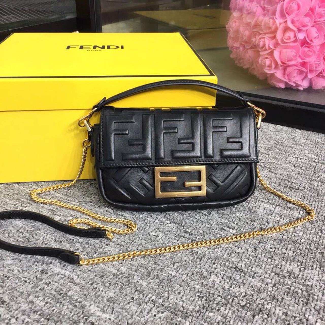 Fendi Top QualityTop Quality Baguette Nappa Black FF Crossbody Bag Ff 8Bs017A72Vf15Zw