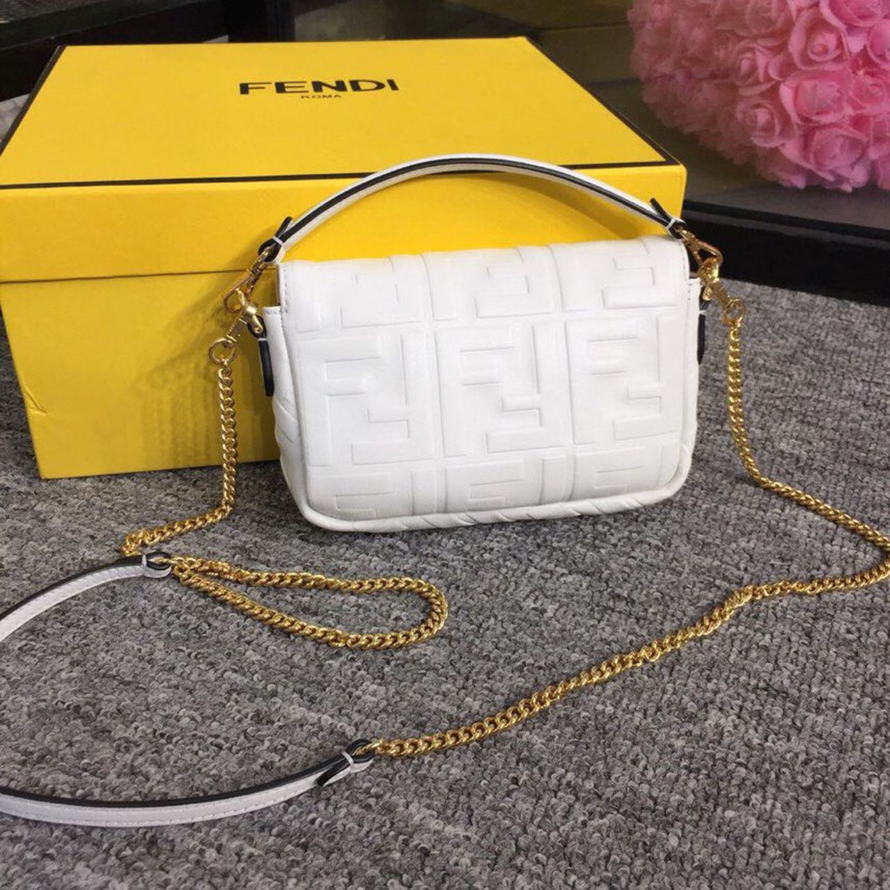 Fendi Top QualityTop Quality Baguette Nappa White FF Crossbody Bag Ff 8Bs017A72Vf15Ao