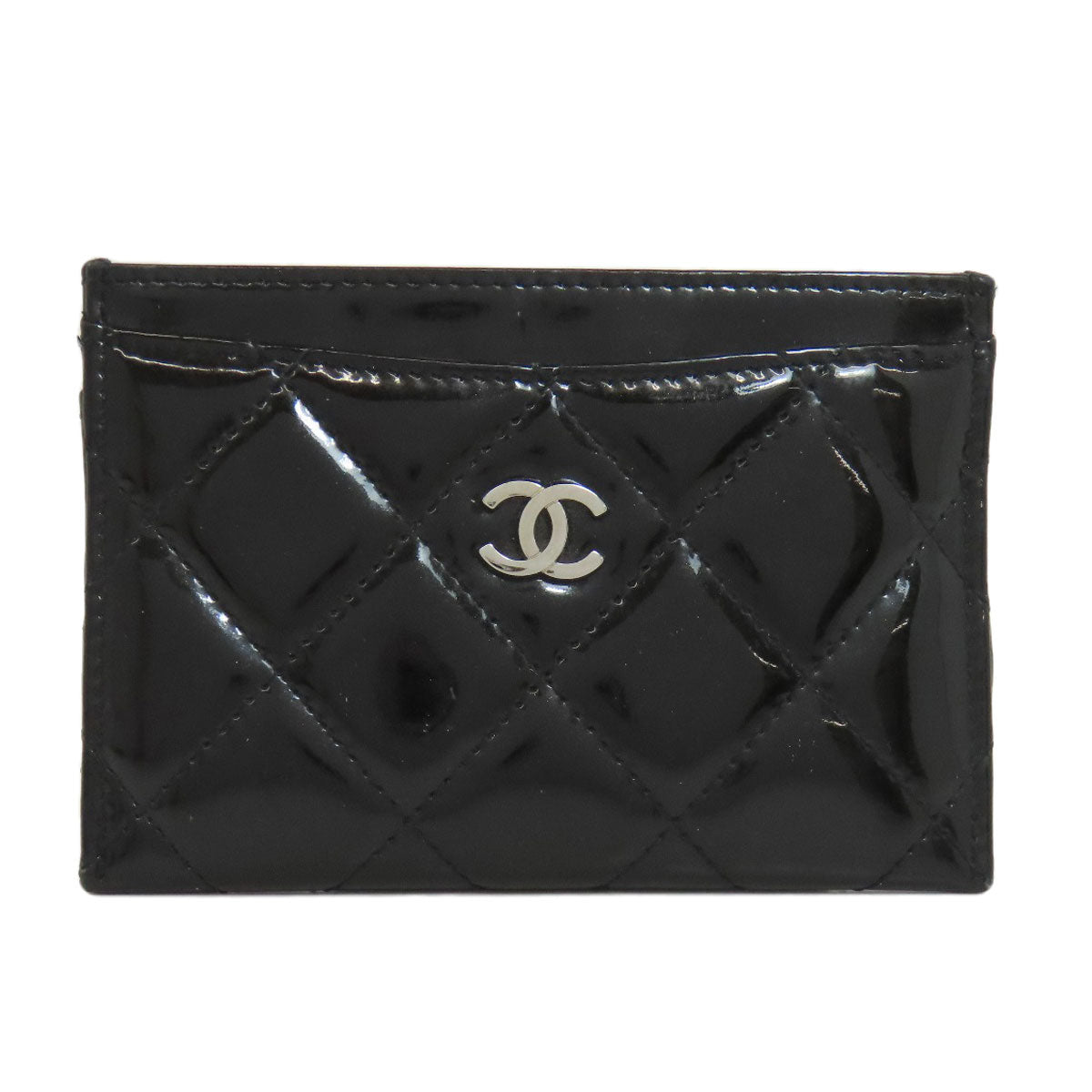 Chanel Card Patent Matelasse COCO Mark SilverMetal Black Leather Wallet Case