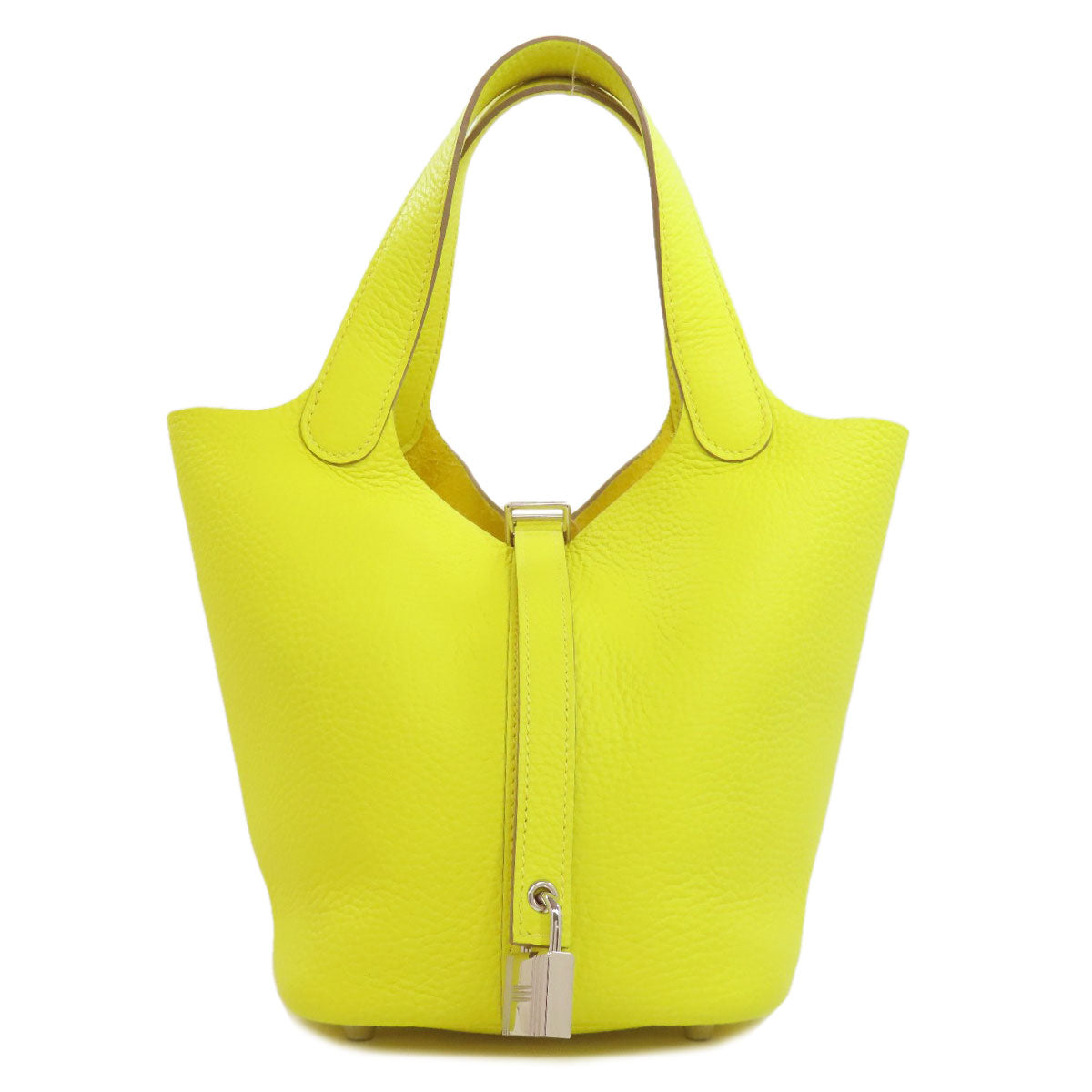 Taurillon Clemence Yellow Picotin Lock Pm Silvermetal Travel Bag