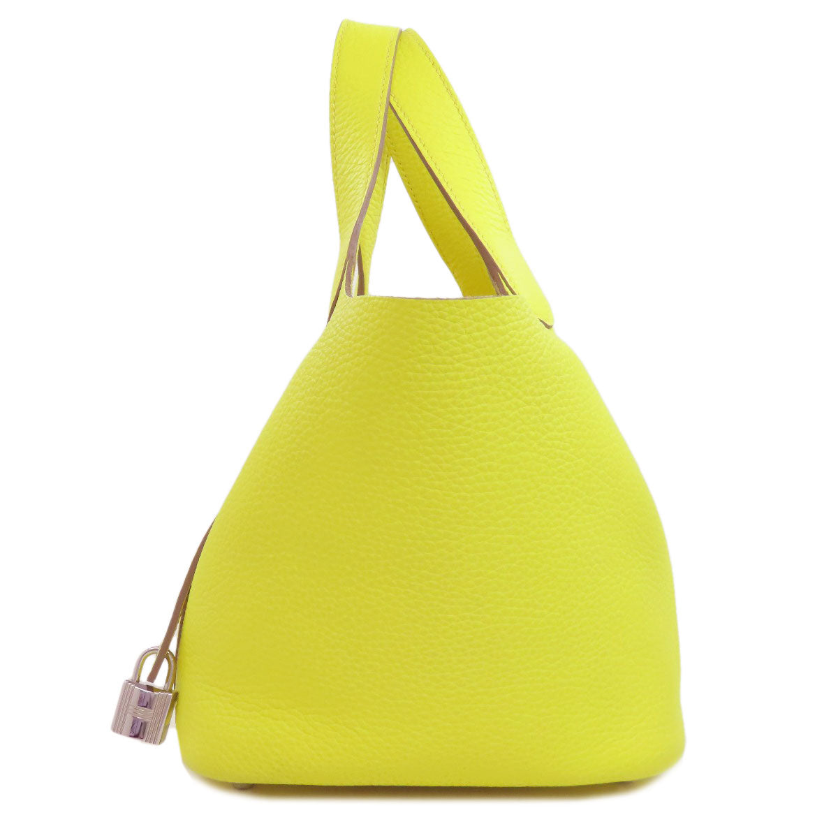 Taurillon Clemence Yellow Picotin Lock Pm Silvermetal Travel Bag