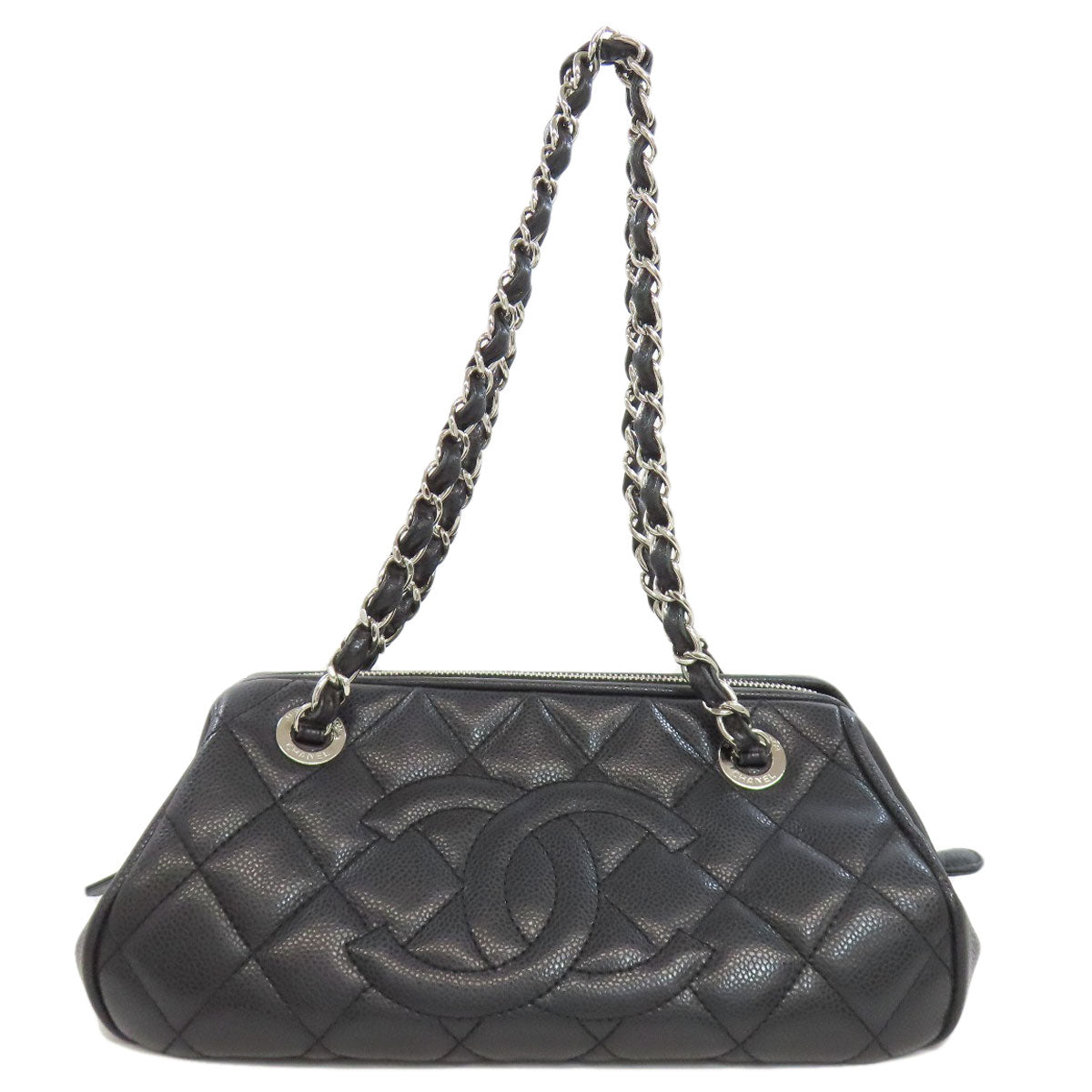 Chanel Grained Calfskin Skin Matelasse SilverMetal Black Tote Bag