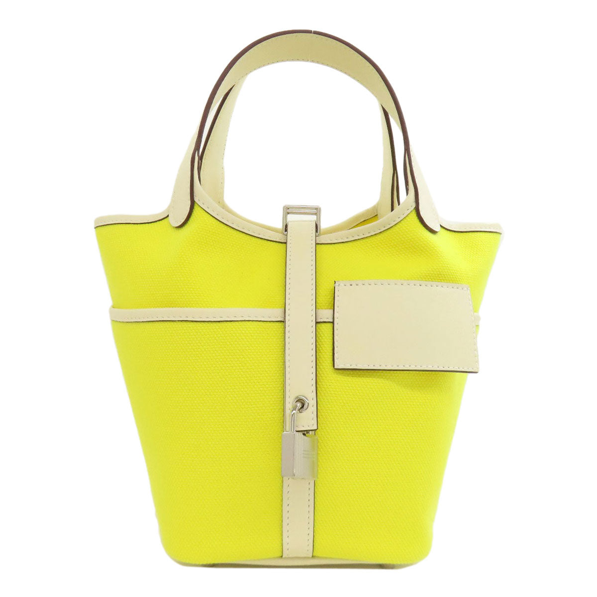 Hermes Handbag Picotin Lock Cargo Pm Silvermetal Women Canvas Yellow Travel Bag