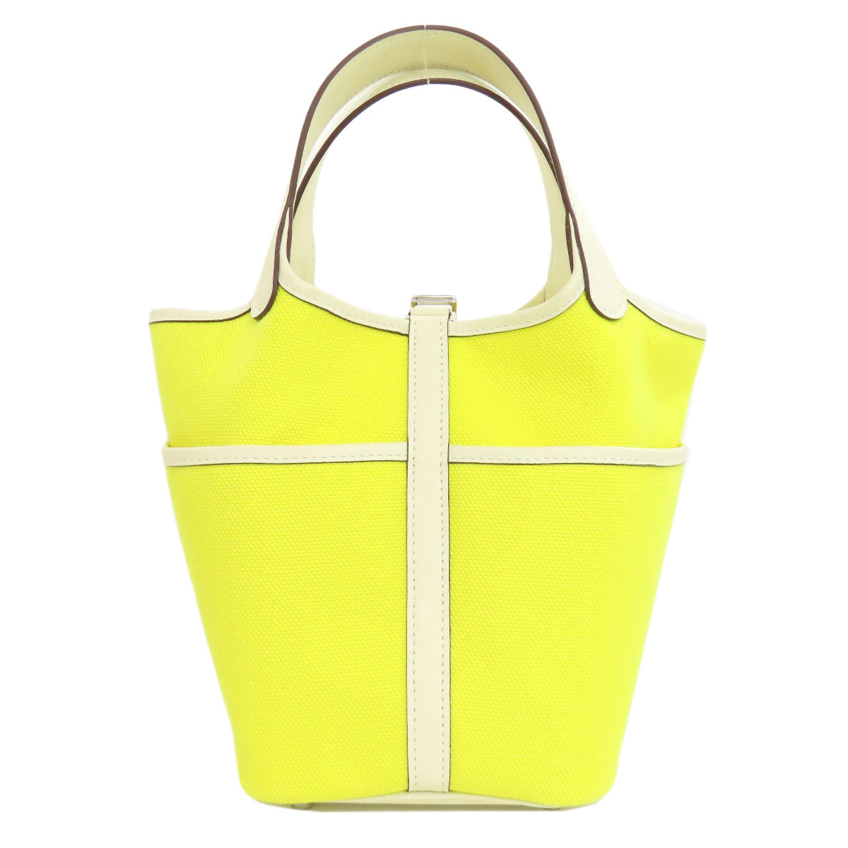 Hermes Handbag Picotin Lock Cargo Pm Silvermetal Women Canvas Yellow Travel Bag
