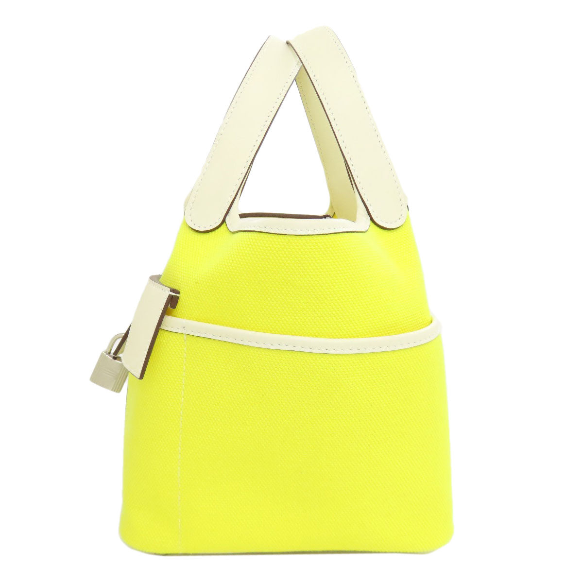 Hermes Handbag Picotin Lock Cargo Pm Silvermetal Women Canvas Yellow Travel Bag
