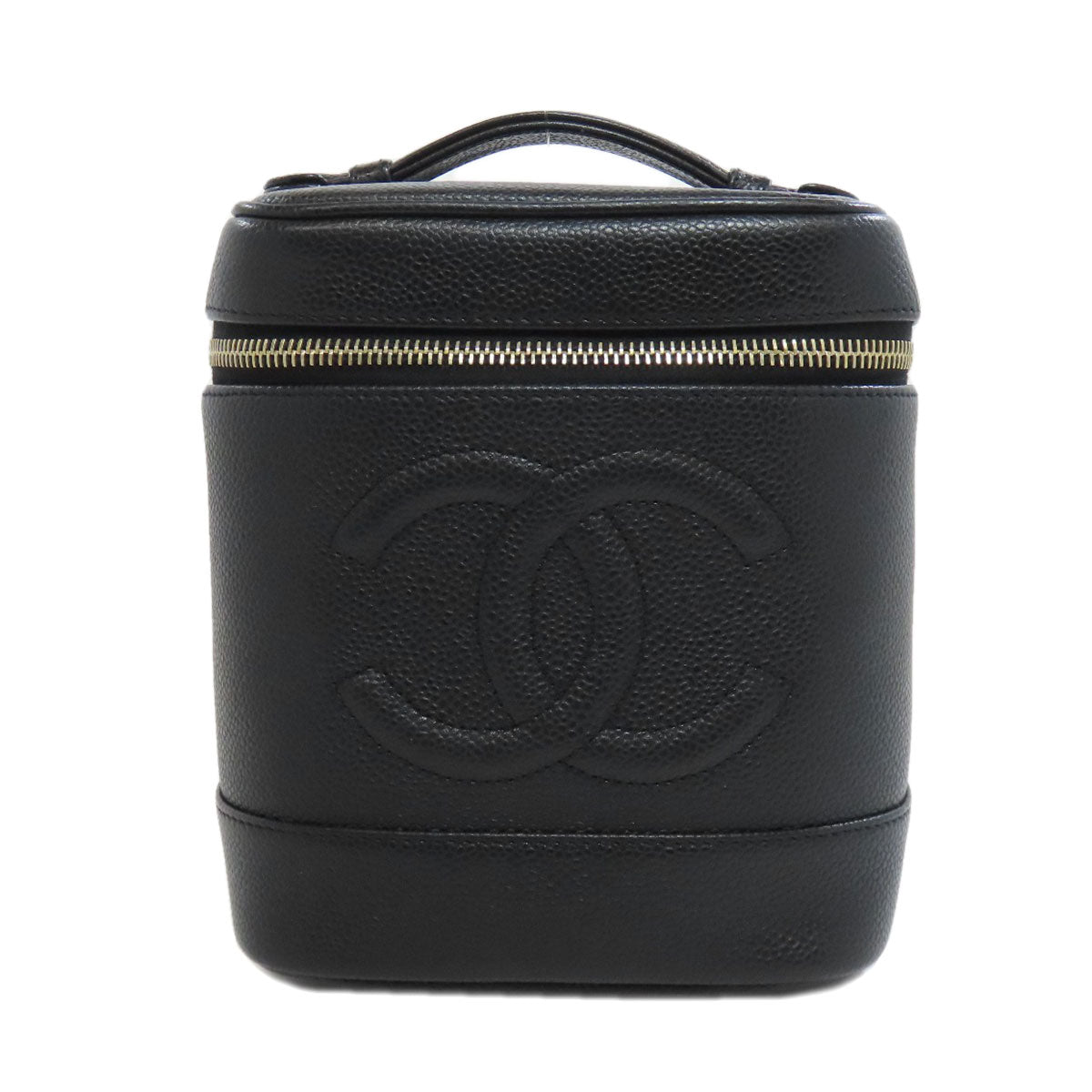 Chanel Grained Calfskin Skin Vanity Black Gold Tote Bag