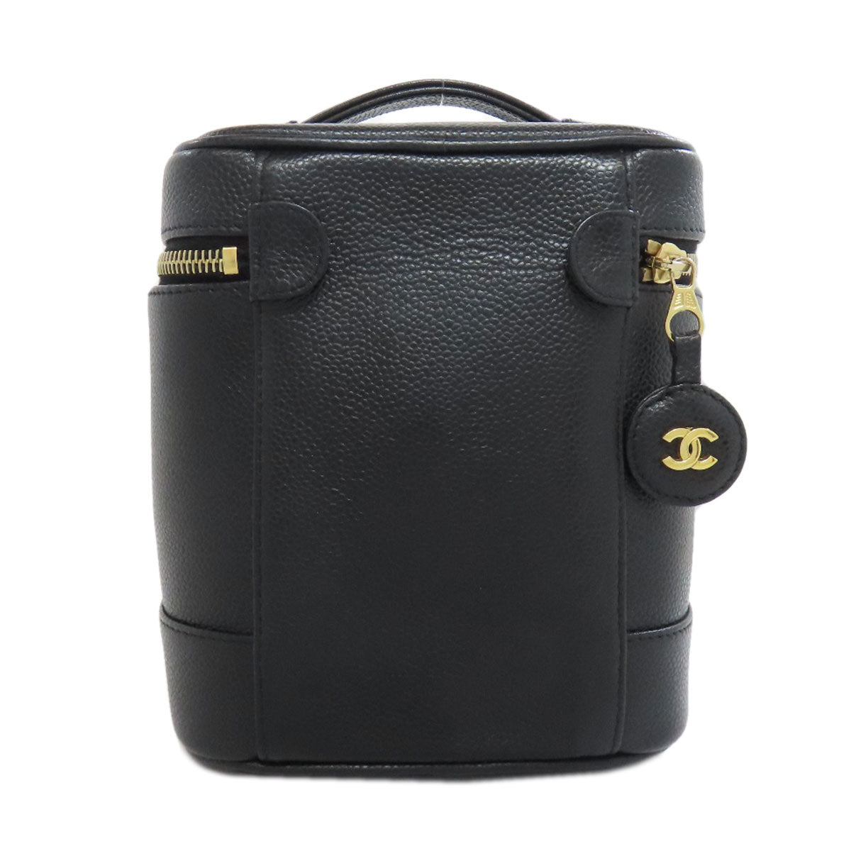 Chanel Grained Calfskin Skin Vanity Black Gold Tote Bag