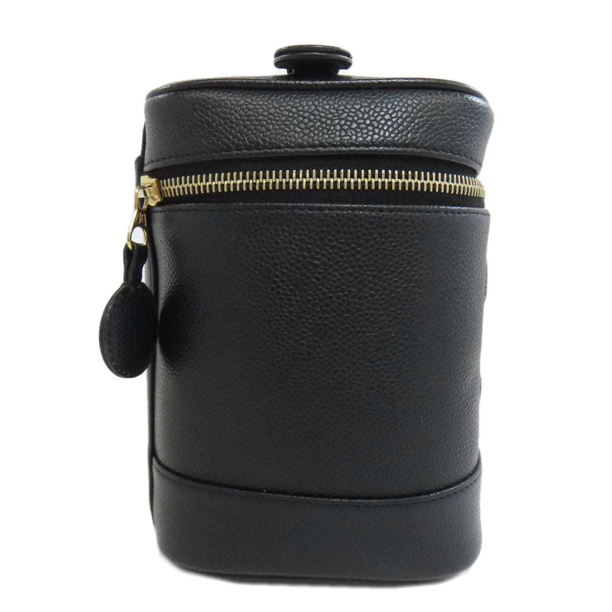 Chanel Grained Calfskin Skin Vanity Black Gold Tote Bag