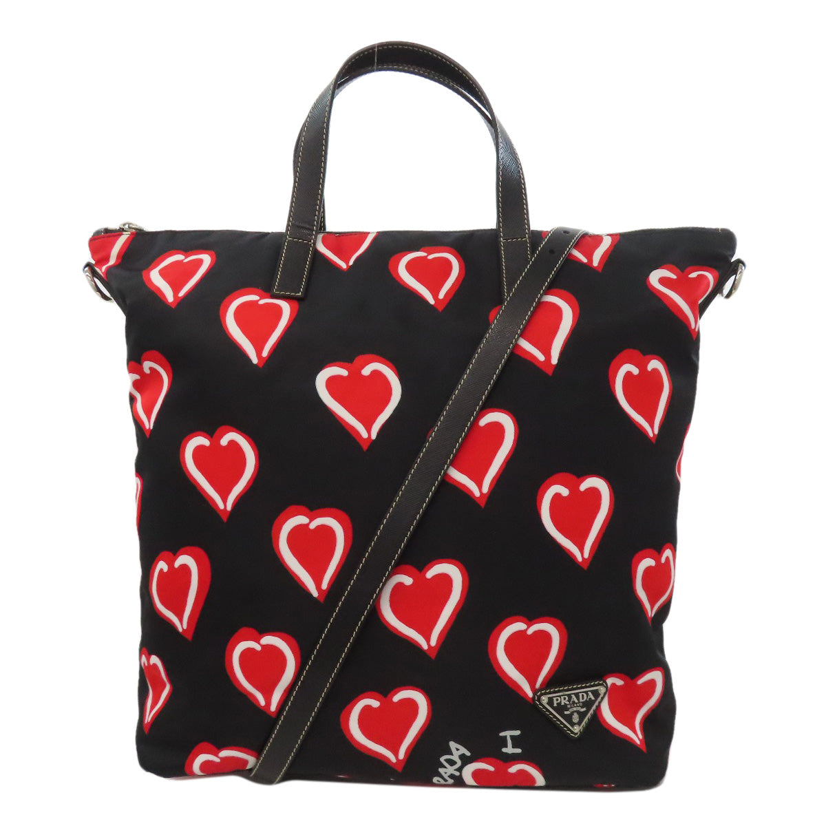 Tote Bag Heart Motif Way Nylon Black