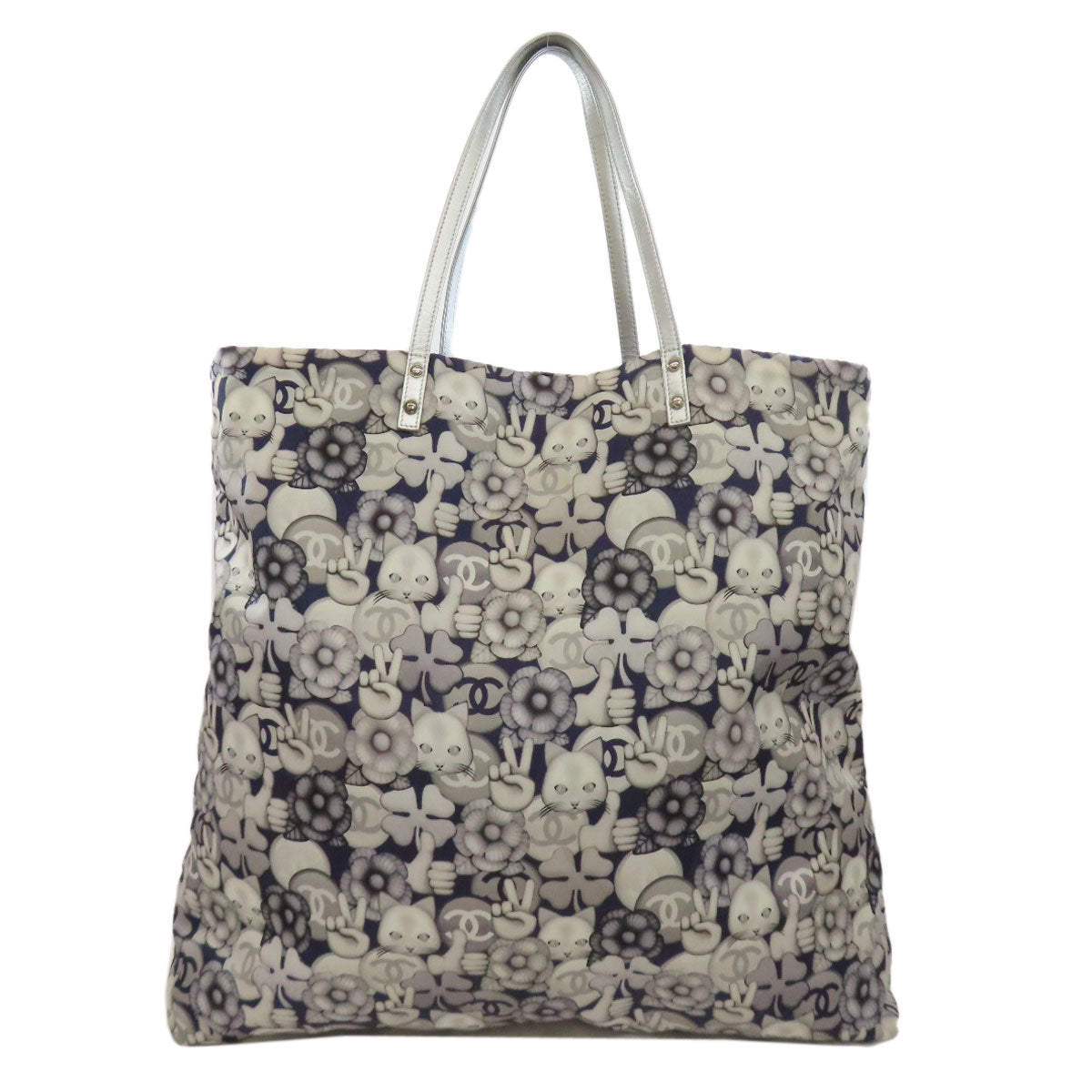 Chanel Nylon Cat motif Gray Tote Bag