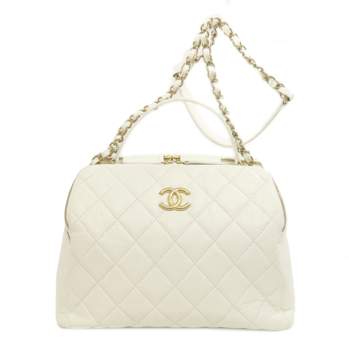 Chanel Calfskin Matelasse White Gold Shoulder Bag