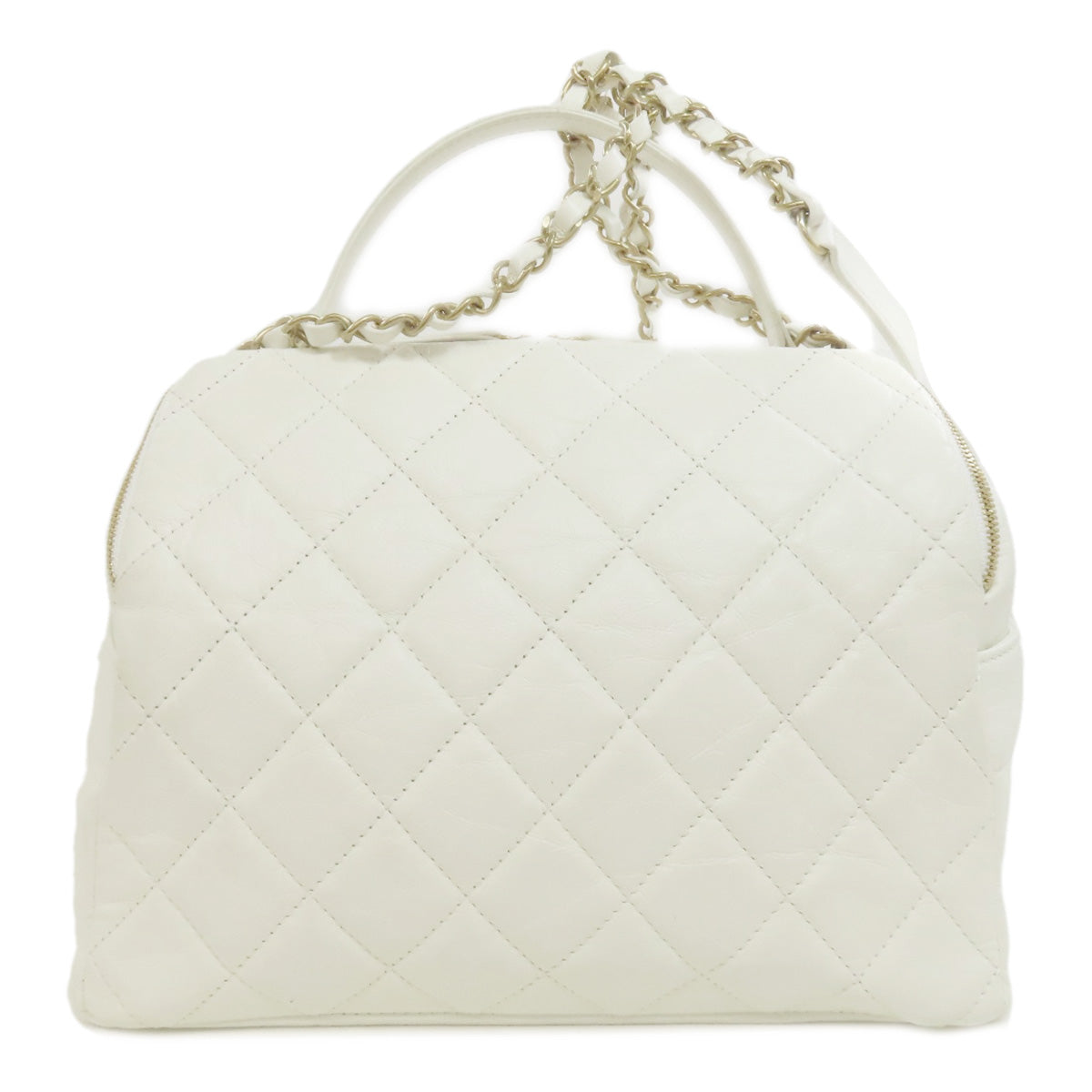 Chanel Calfskin Matelasse White Gold Shoulder Bag
