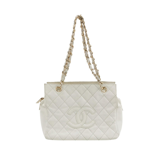 Chanel PST Petite Shopping Caviar White Leather Tote Bag