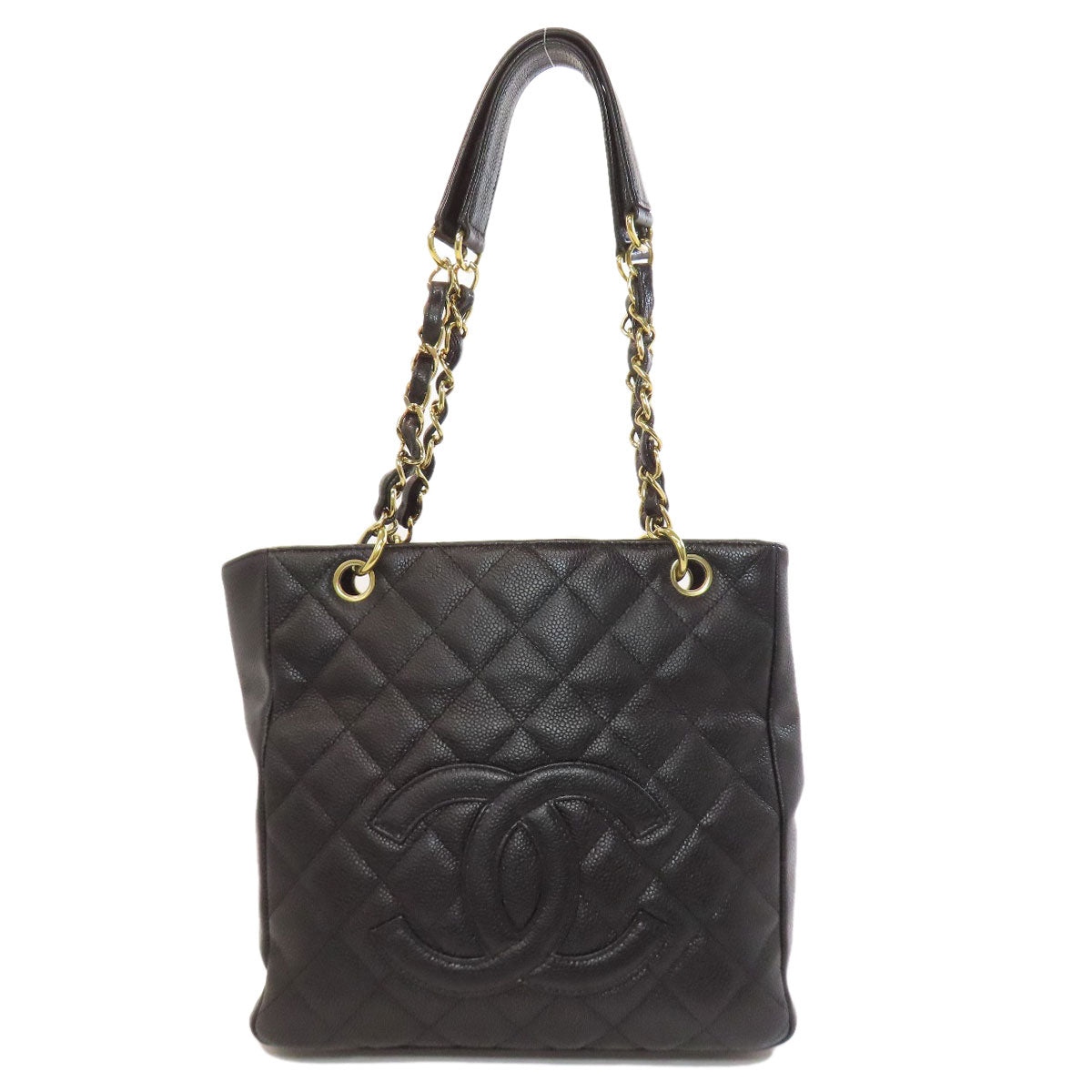 Chanel Grained Calfskin Skin Matelasse Black Gold Tote Bag