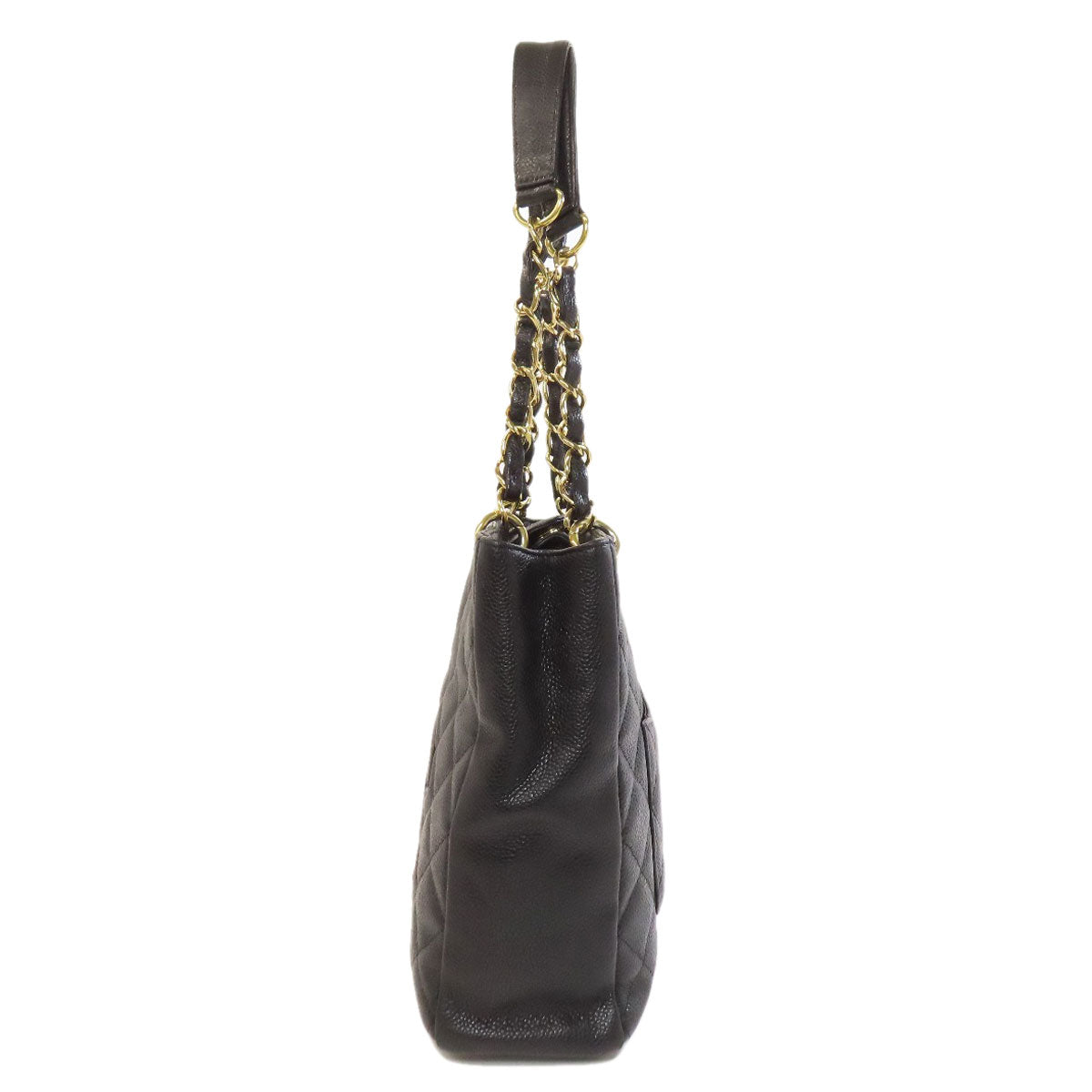 Chanel Grained Calfskin Skin Matelasse Black Gold Tote Bag