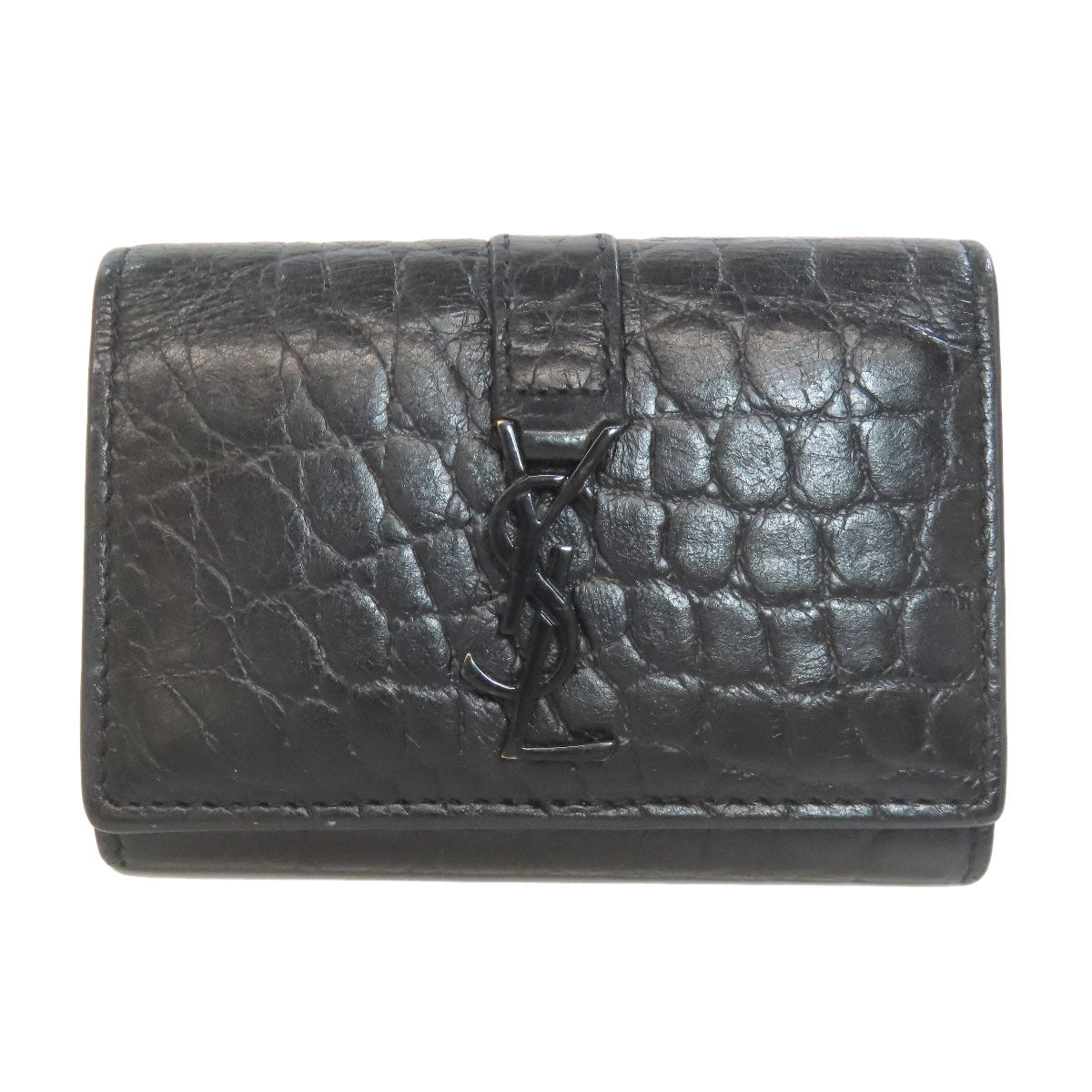 Saint Key Case Key Holder Embossing Women Leather Black Travel Bag