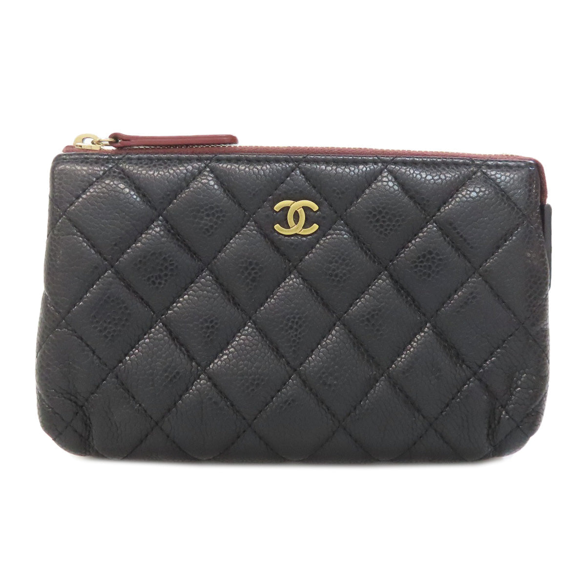 Chanel Cosmetics Grained Calfskin Skin Matelasse Black Gold Handbag