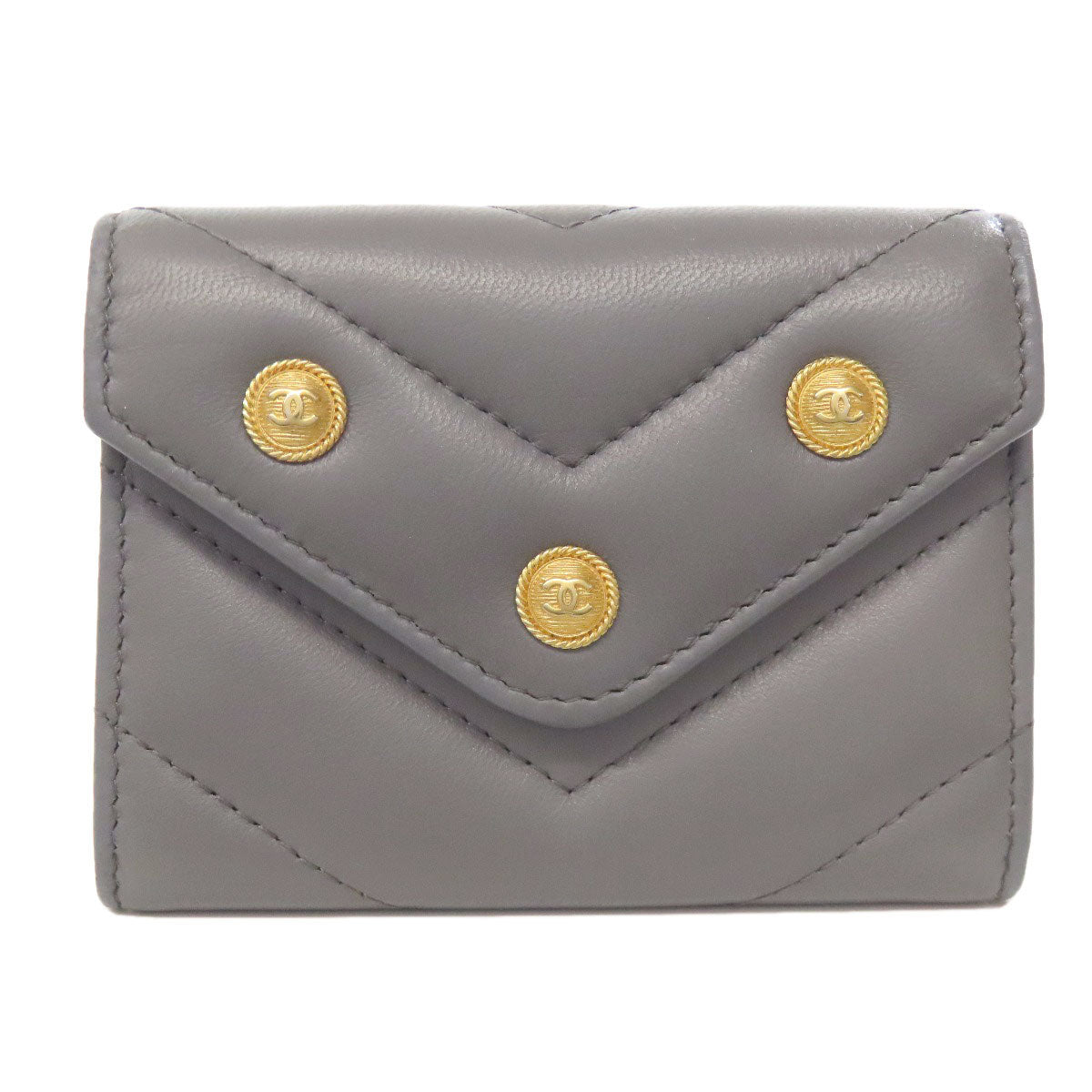 Chanel Coin lambskin COCO Mark Vstitch Gold Gray Handbag