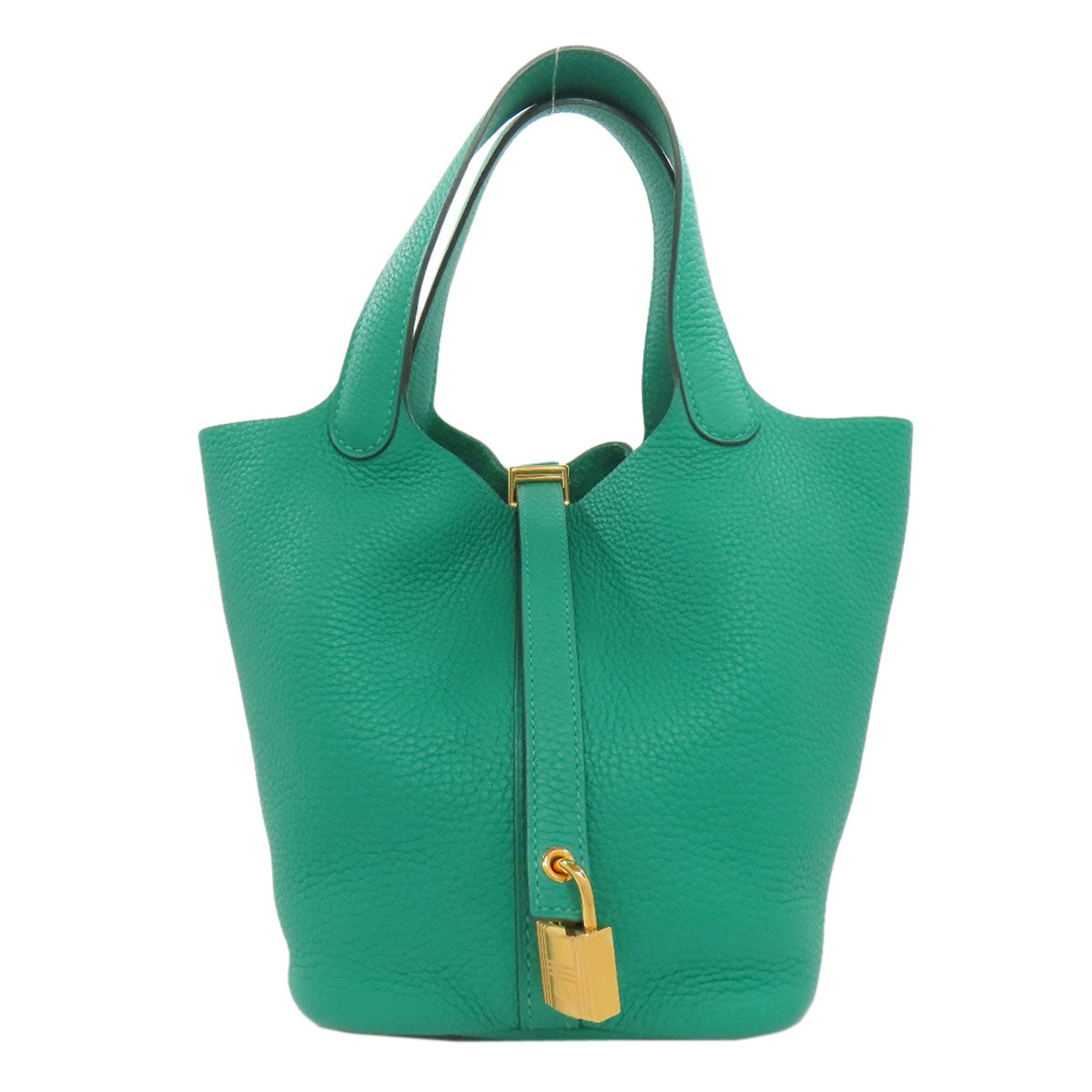 Hermes Handbag Taurillon Clemence Picotin Lock Pm Metal Green Gold Travel Bag