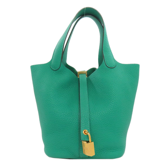 Hermes Handbag Taurillon Clemence Picotin Lock Pm Metal Green Gold Travel Bag
