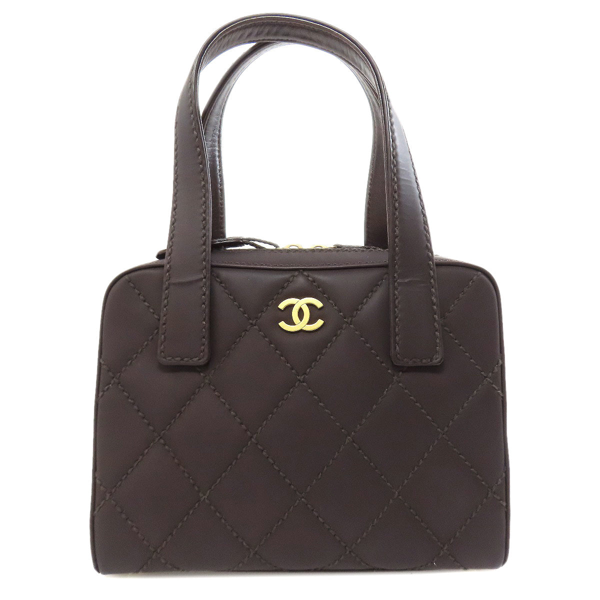 Chanel Calfskin COCO Mark Wild Stitch Brown Gold Handbag