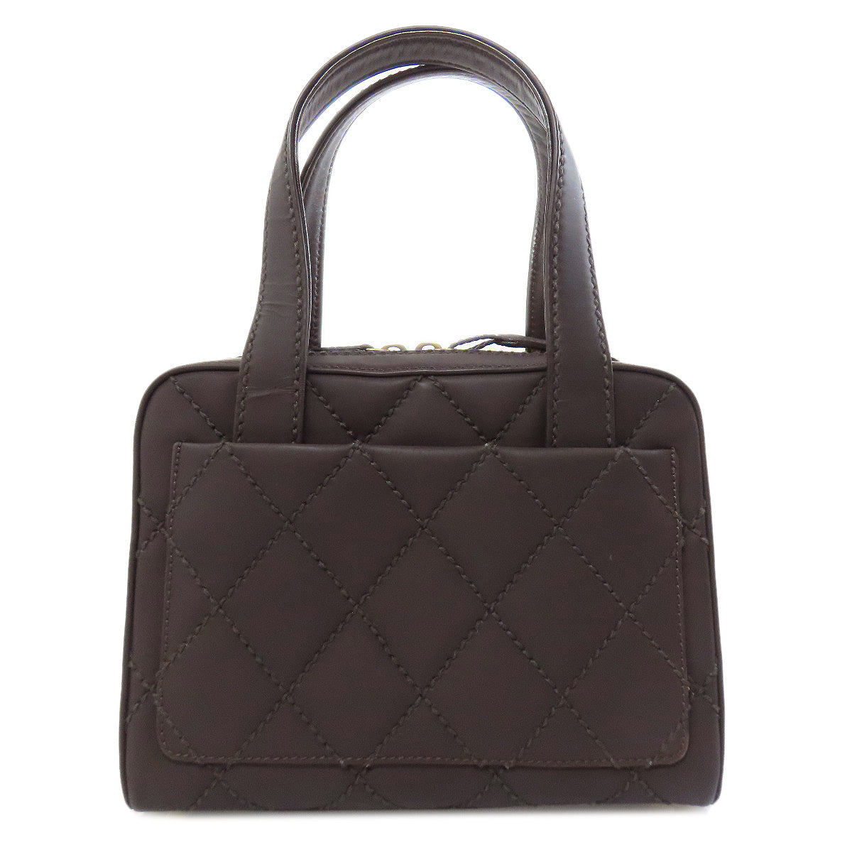 Chanel Calfskin COCO Mark Wild Stitch Brown Gold Handbag