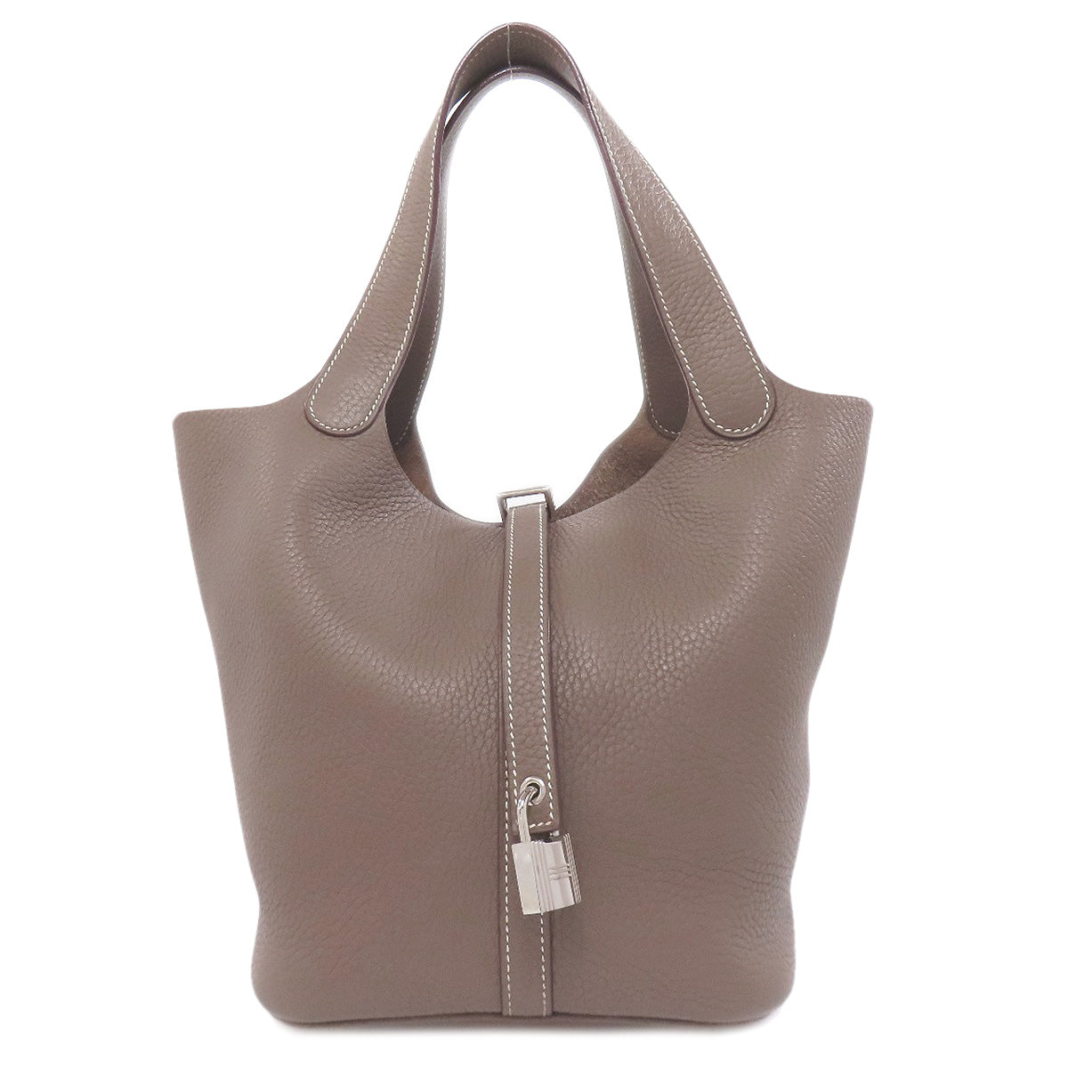 Taurillon Clemence Picotin Lock Mm Etoupe Silvermetal Brown Travel Bag