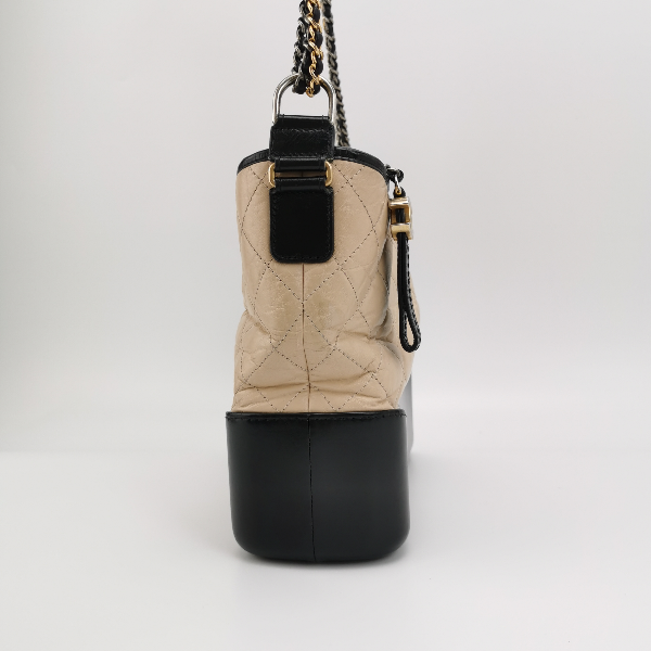 Chanel Gabrielle Hobo Black Beige Leather Crossbody Bag