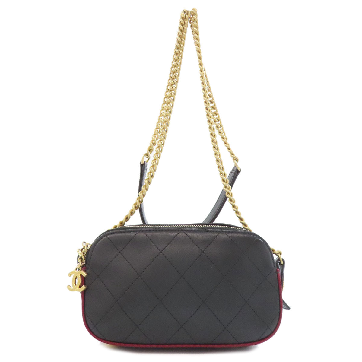 Chanel Calfskin ChainShoulder Matelasse Black Gold Shoulder Bag