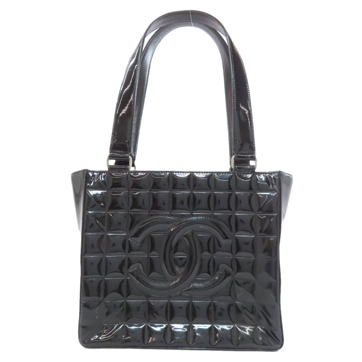 Chanel enamel Chocolate bar Black Silver Tote Bag