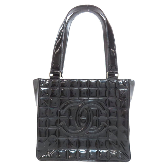 Chanel enamel Chocolate bar Black Silver Tote Bag